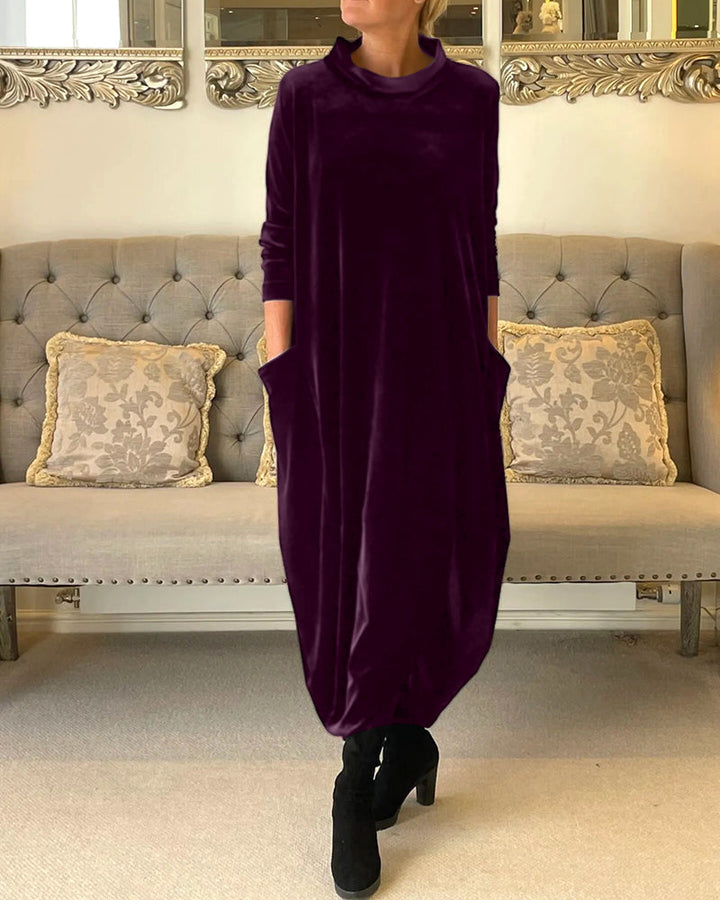 Women's chic long sleeve dress, midi length, perfect for everyday elegance, with useful pockets.
