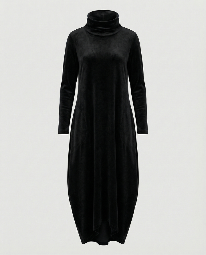 Women's sophisticated dress: a chic, versatile midi length with long sleeves and pockets.