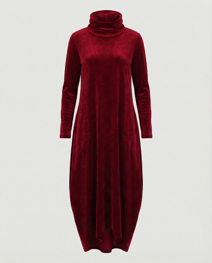 Graceful women's dress with a flattering fit, long sleeves, round neckline & functional pockets.