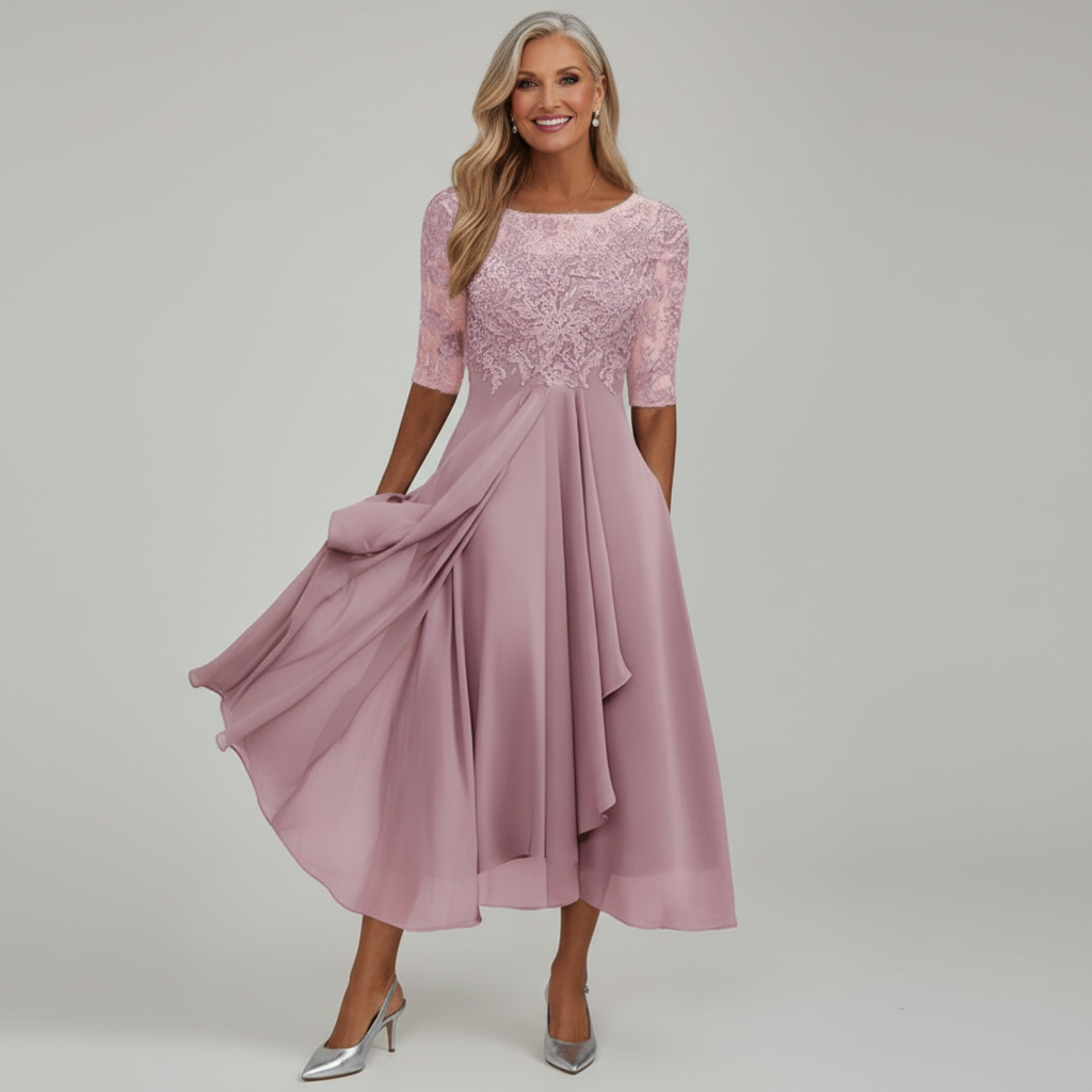 Chic three-quarter sleeve midi dress for women, ideal for parties, evening events, and elegant occasions.
