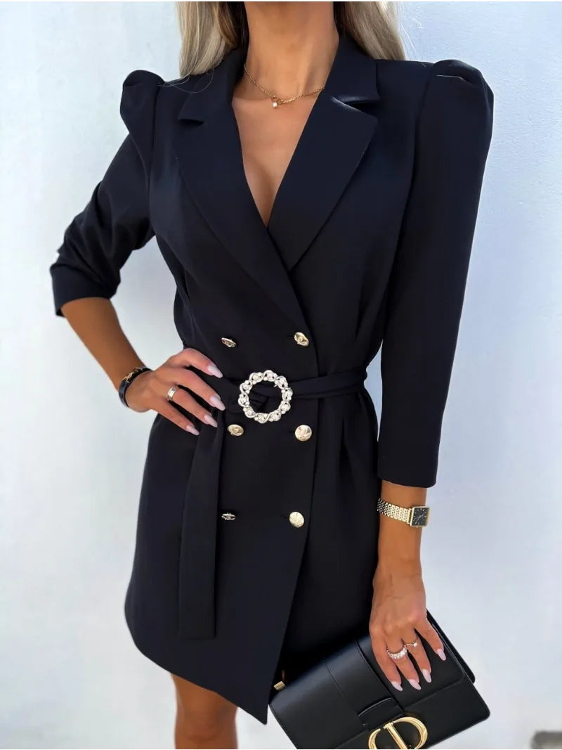 Elegant women's midi shirtdress with a unique printed collar, perfect for office or casual chic events.