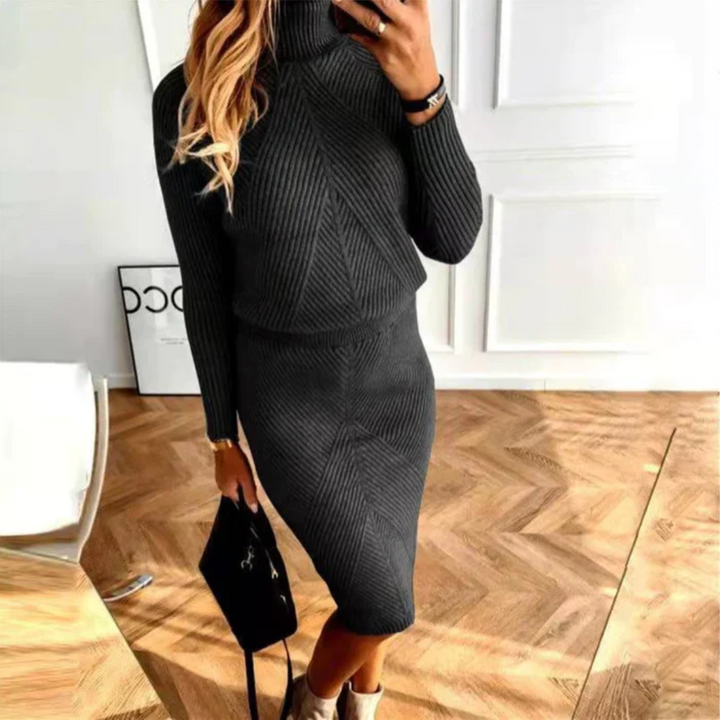 Elegant women's midi sweater dress for comfortable all-day wear.