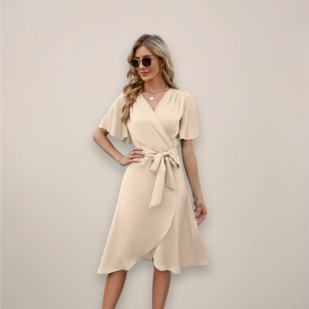 Beautiful women's summer midi dress with a front tie detail, designed for an elegant and flowing look.