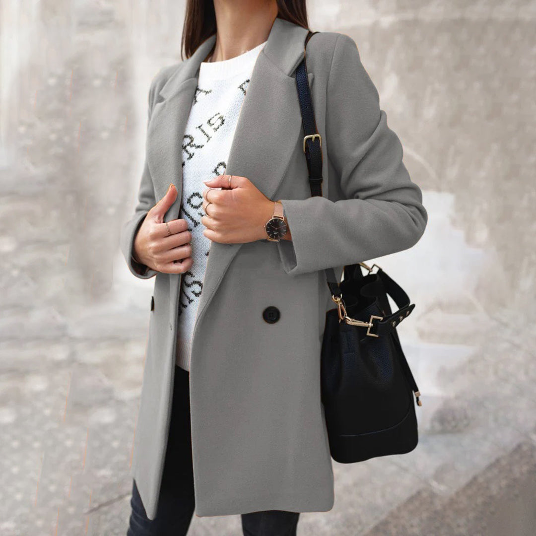 Elegant women's new wool blend long winter coat in classic style, perfect for cold weather fashion outerwear.