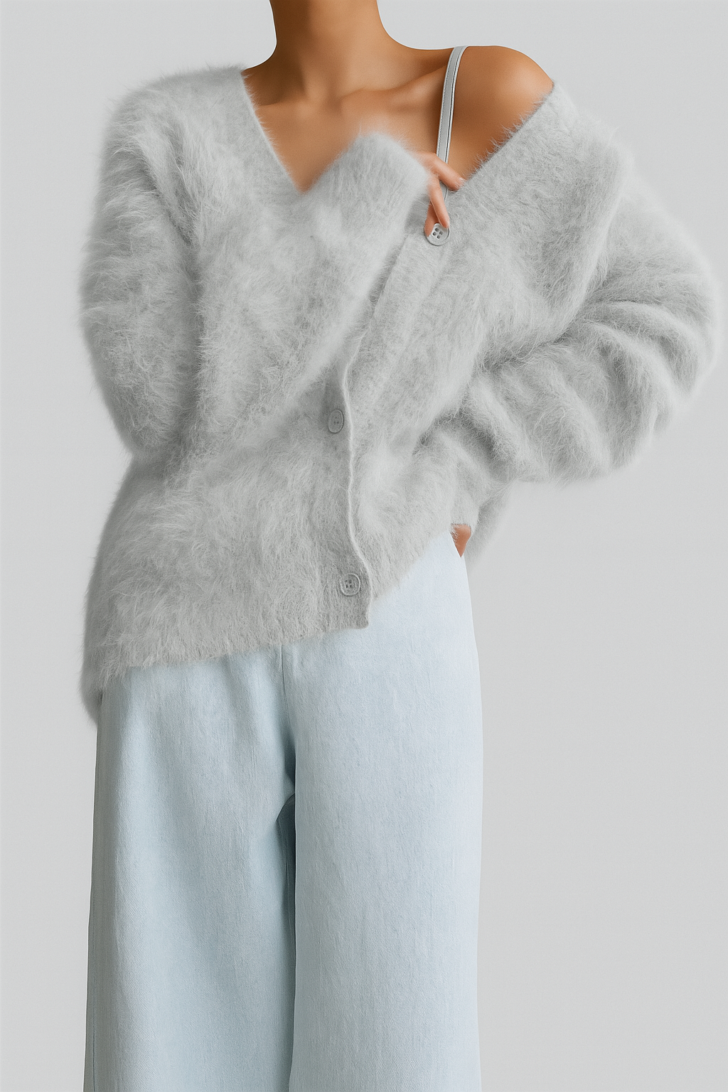 Elegant women's nylon knit cardigan, lightweight, neutral color, button front for versatile wear.