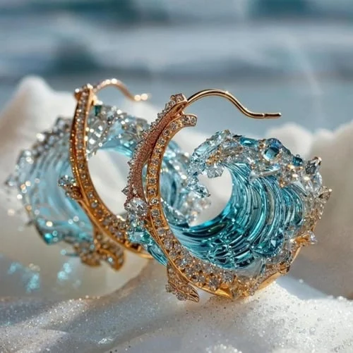 Elegant women's ocean drop earrings with a shimmering sea-inspired design, available in gold or silver finish.