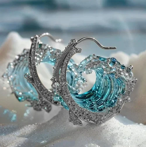 Women's elegant ocean drop earrings, crafted with a beautiful sea-inspired motif. Choose gold or silver finish.