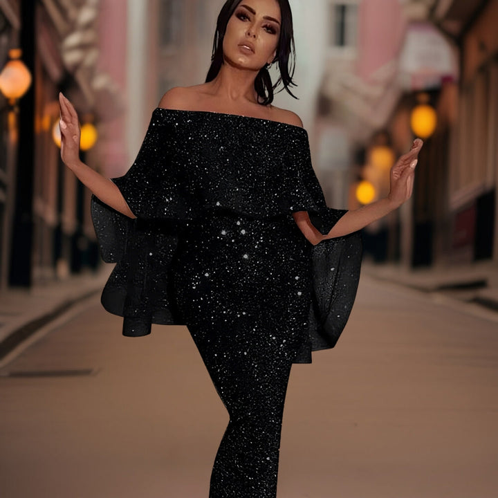 Elegant women's off-shoulder ruffle dress, perfect for day to night wear or summer parties.