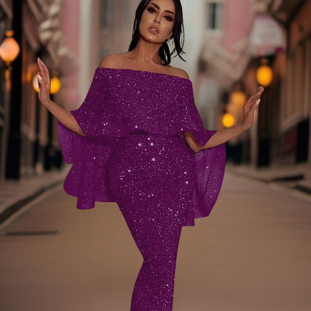 Sophisticated women's off-shoulder ruffle dress, a stylish and elegant option for any day or night occasion.