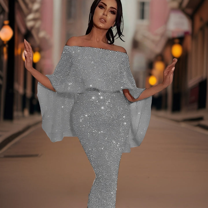 Beautiful women's off-shoulder ruffle dress, offering an elegant day-to-night style for versatile wear.