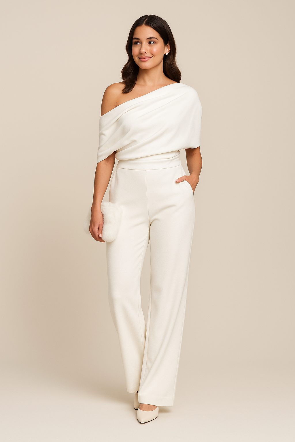 Elegant women's one-shoulder wide-leg jumpsuit in a spring green hue, perfect for chic party wear.