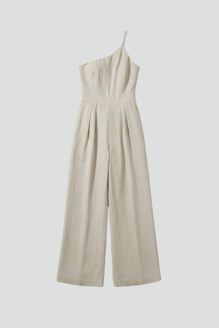 Elegant women's one-shoulder wide-leg jumpsuit, perfect for summer parties & holiday outfits.