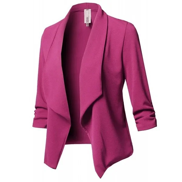 Elegant women's open front light blazer, perfect for smart casual or office wear. Versatile all-season jacket.