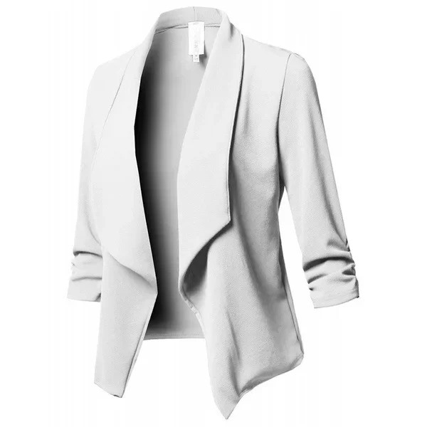 Chic women's light blazer with open front. Elegant design for office, parties, or everyday stylish casual fashion.