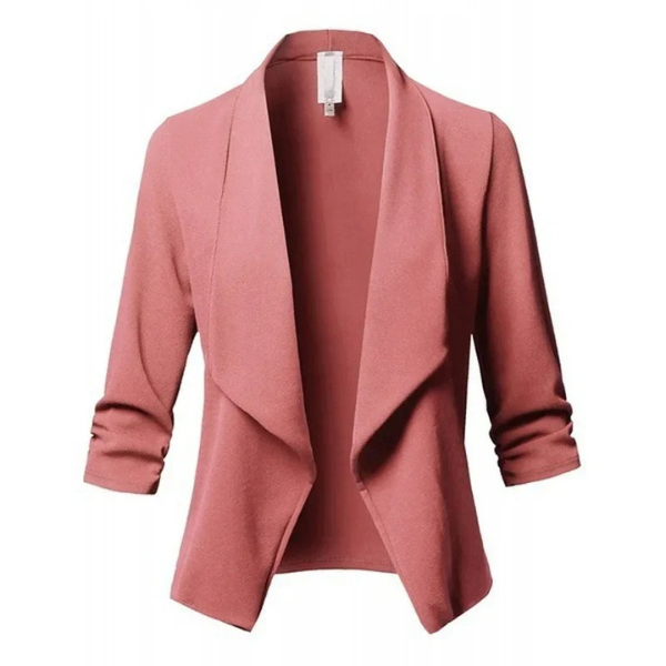 Modern women's elegant light open front blazer. A versatile jacket for office professionalism or smart casual style.
