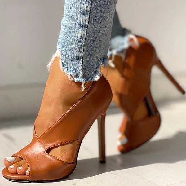 Women's high heel dress shoes with open-toe & cutout details, versatile for evenings.