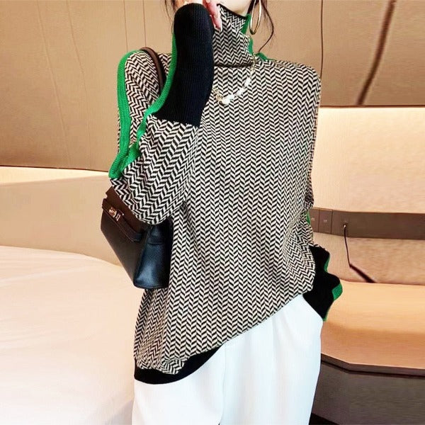 Stylish women's orange herringbone turtleneck sweater, a blend of warmth and elegance for winter fashion