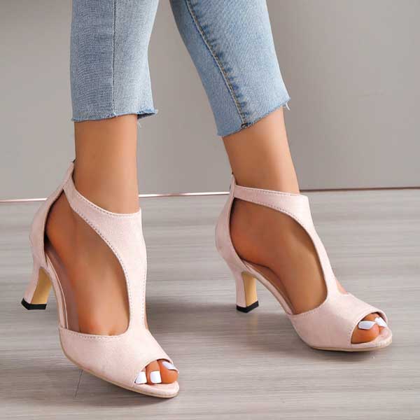 Stylish pink heeled orthopedic sandals for women, perfect for elegant daily wear or formal events.