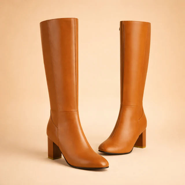 Elegant women's over-the-knee high heel boots. Chic winter fashion footwear, perfect for stylish outfits.