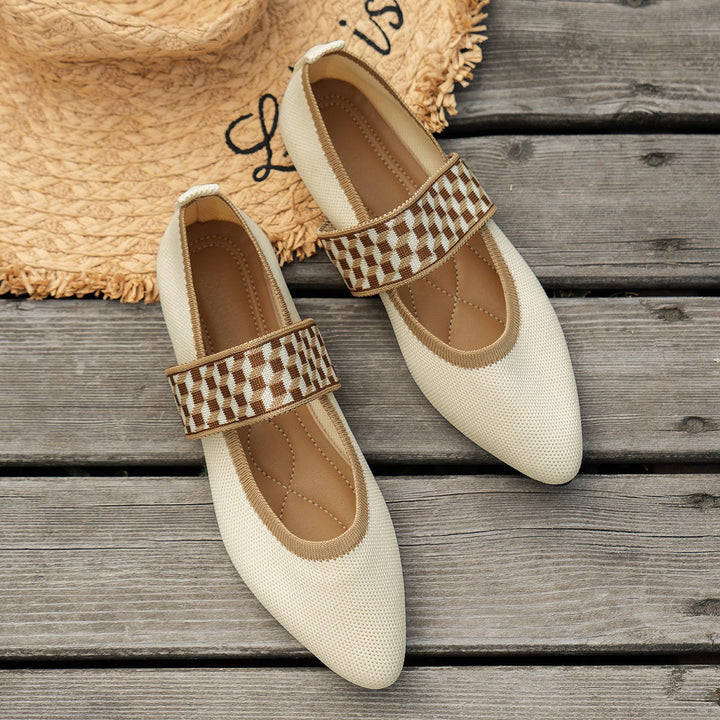 Versatile women's ballet flats, pointed toe, casual patterned strap