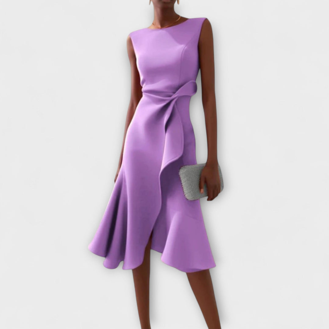Beautiful women's pleated asymmetrical midi dress, a stunning choice for summer parties or formal events