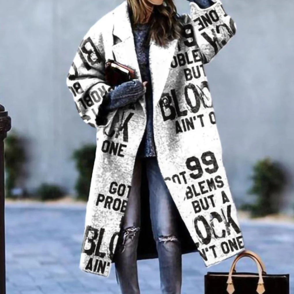 Sophisticated women's polyester layering jacket, a perfect buttoned winter coat for fashion-conscious
