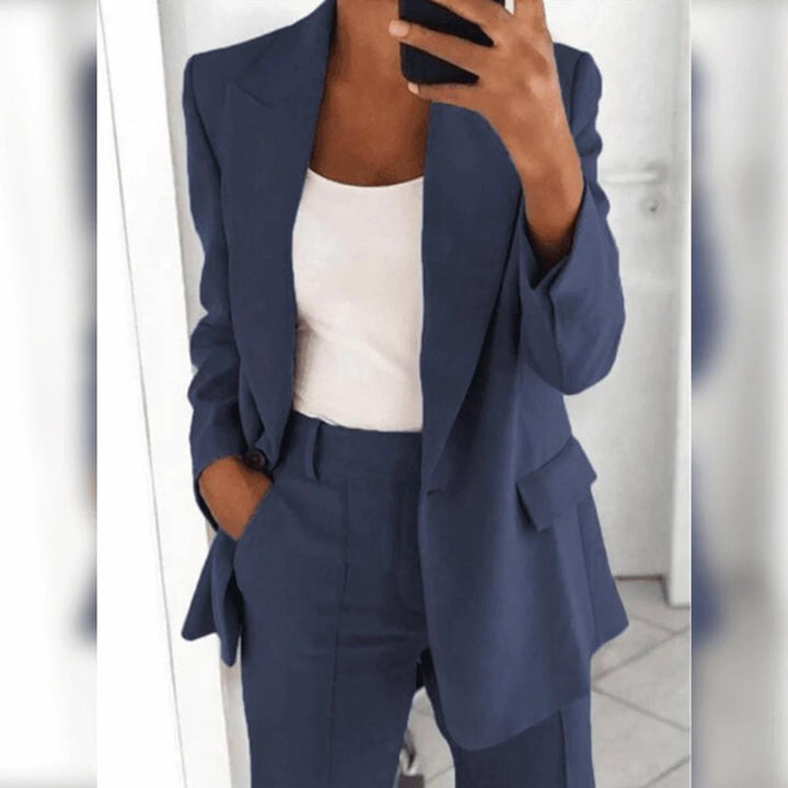 New4 women's fashion blazer and pant suit set, a professional choice for elegant office wear.