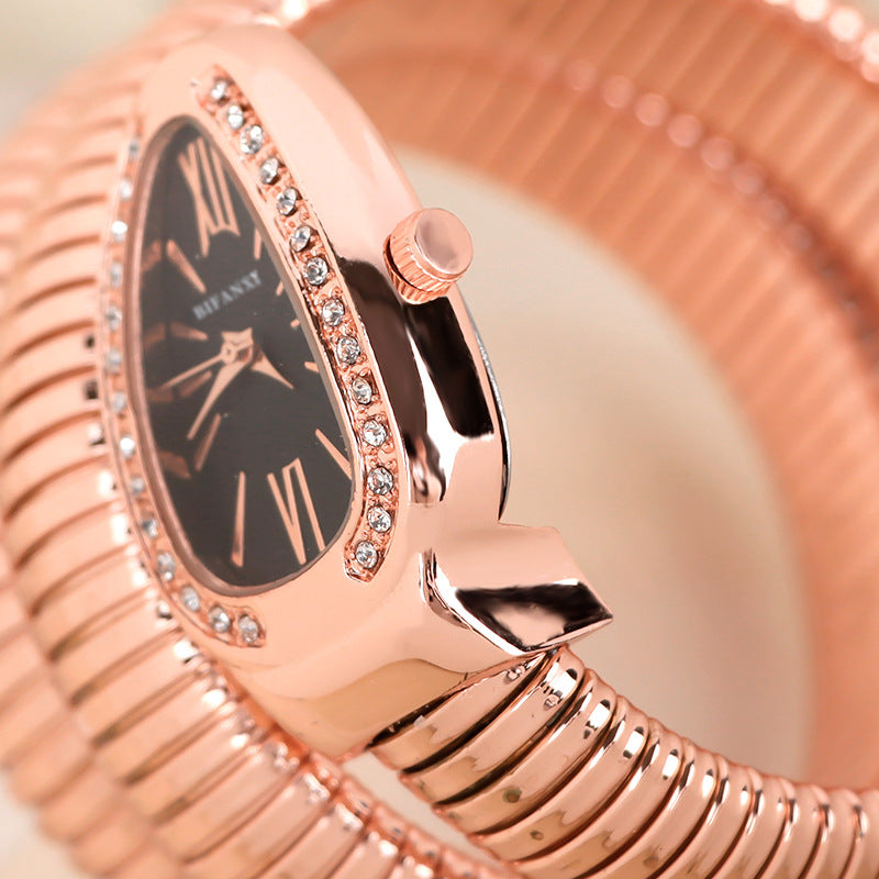 Women's stunning snake quartz watch, a unique fashion accessory with a bracelet.