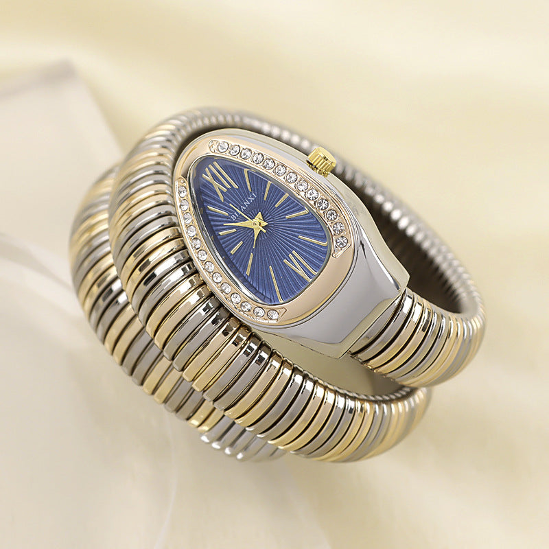 Stylish women's elegant snake design quartz watch with a matching bracelet.