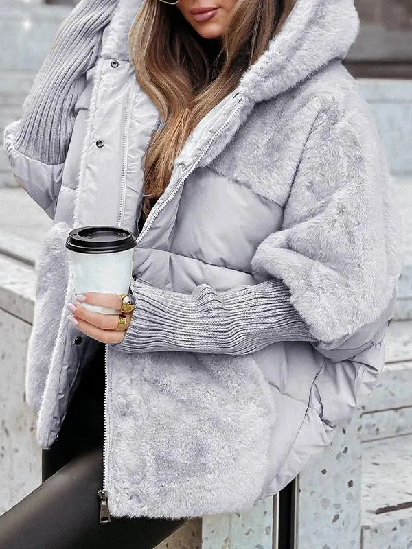 Elegant women's quilted puffer jacket with warm teddy lining, perfect for winter outerwear.
