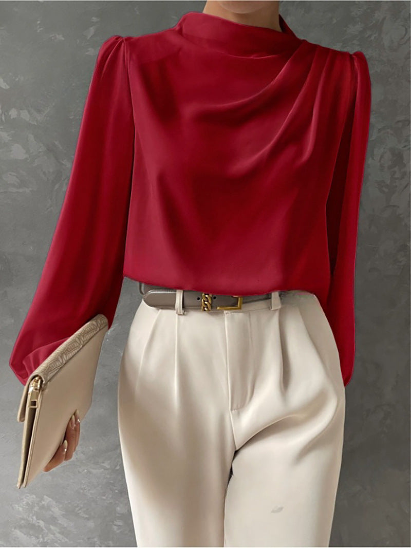 Sophisticated white relaxed fit long sleeve blouse, a versatile elegant top for women.