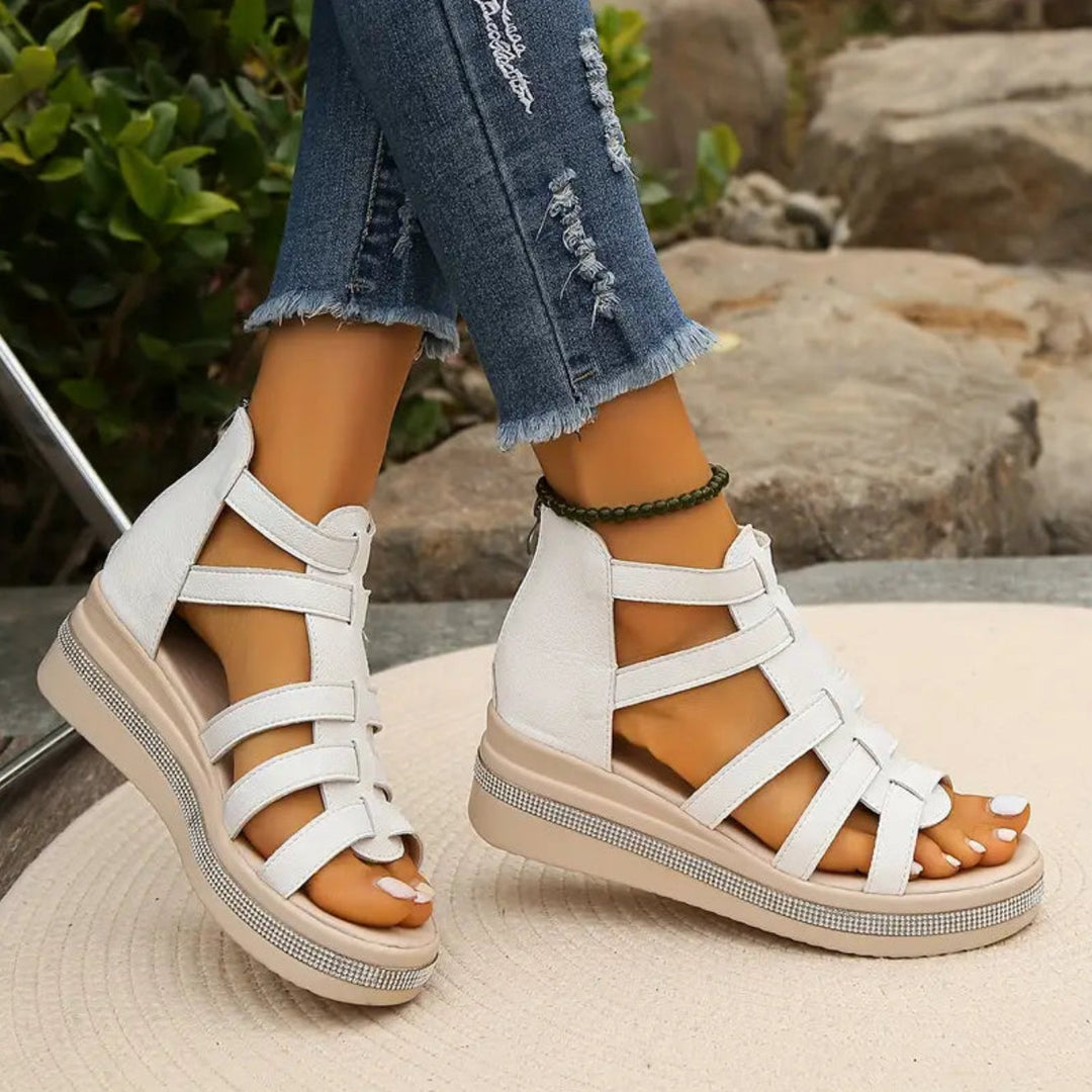 Fashionable rhinestone wedge sandals for women, showcasing the comfortable heel design