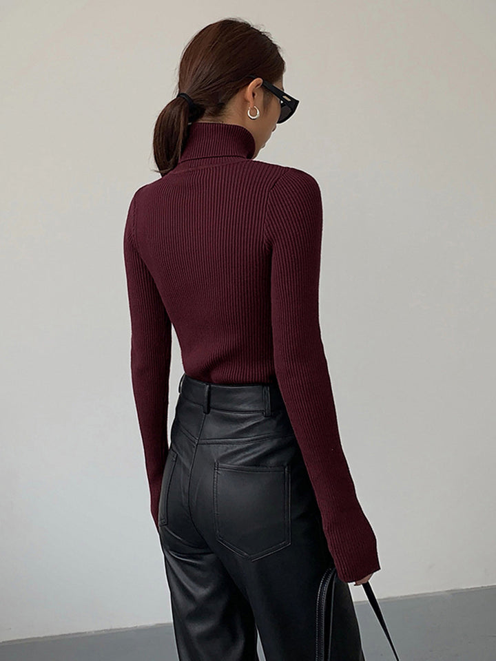 Soft knit women's long sleeve turtleneck sweater, a comfortable and chic spring apparel option.