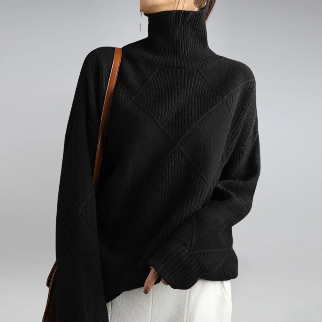 Elegant women's roll neck sweater, a versatile and warm winter fashion staple.