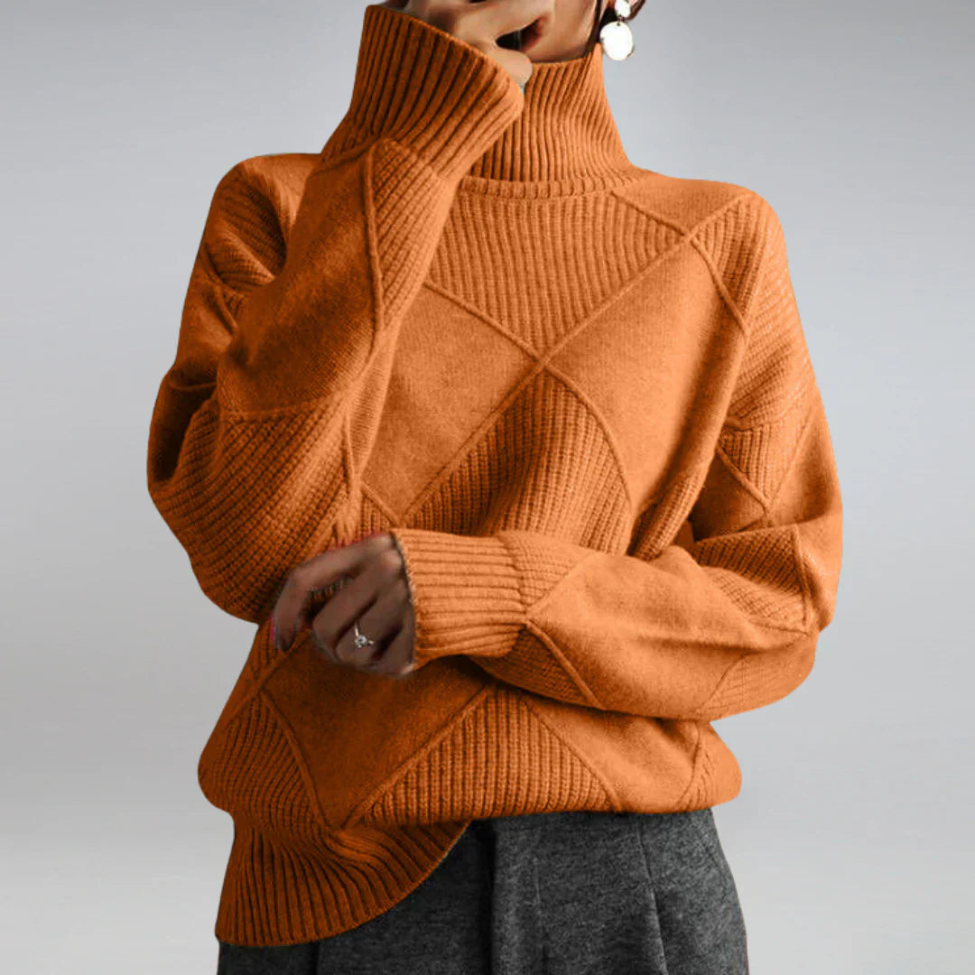 Women's elegant roll neck sweater, a cozy long sleeve pullover for ultimate winter warmth.