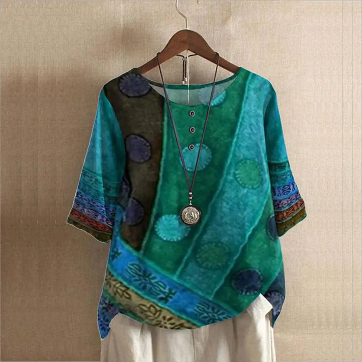 Elegant women's round-neck cotton blend top, versatile and breathable for summer casual wear