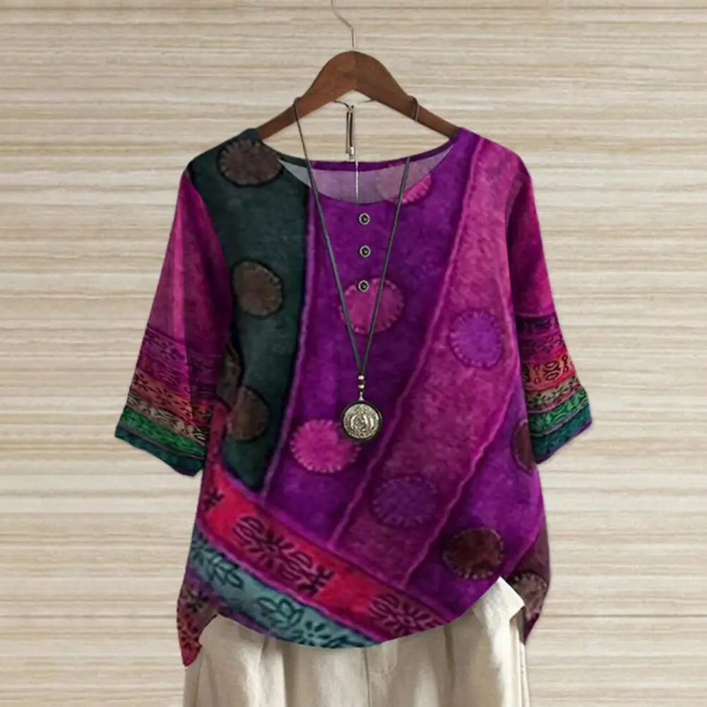 Stylish new women's round neck top, perfect for versatile and classic summer outfits