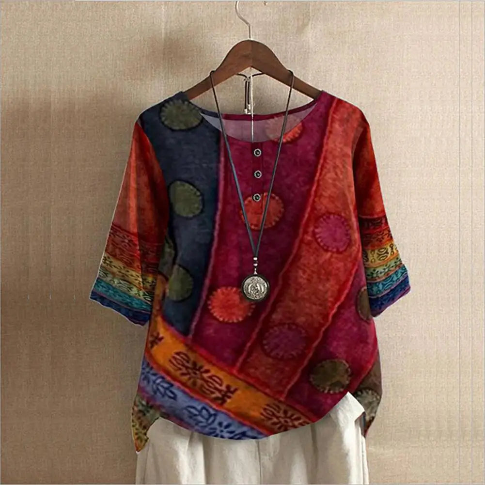 Classic women's versatile summer top, round neck, high-quality cotton blend for comfort
