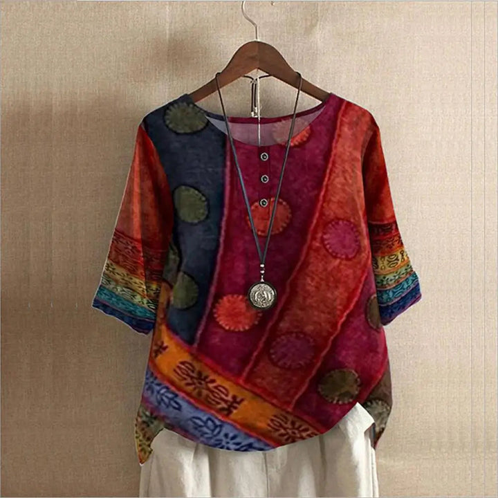 Classic women's versatile summer top, round neck, high-quality cotton blend for comfort