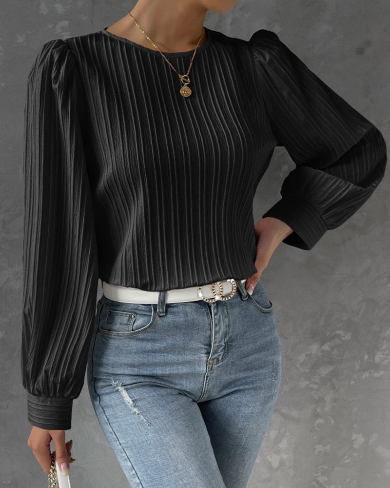 Women's elegant long sleeve round neck shirt. Classic style blouse for comfortable & chic ladies fashion.
