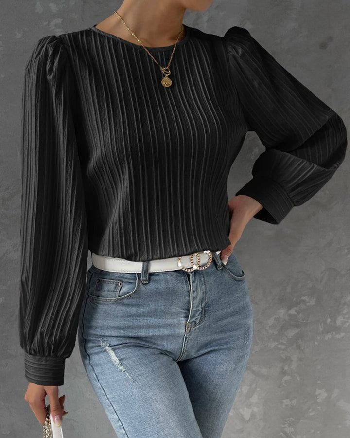 Women's elegant long sleeve round neck shirt. Classic style blouse for comfortable & chic ladies fashion.