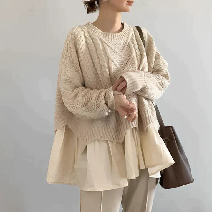 Elegant women's round neck sweater for cozy autumn & winter comfort. Versatile long sleeve top for ladies.