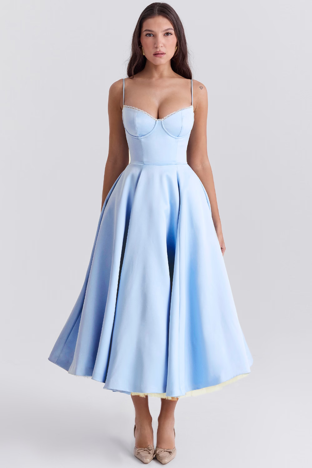 Elegant Women's Royale Midi Dress with sweetheart neckline, perfect for formal occasions & parties.