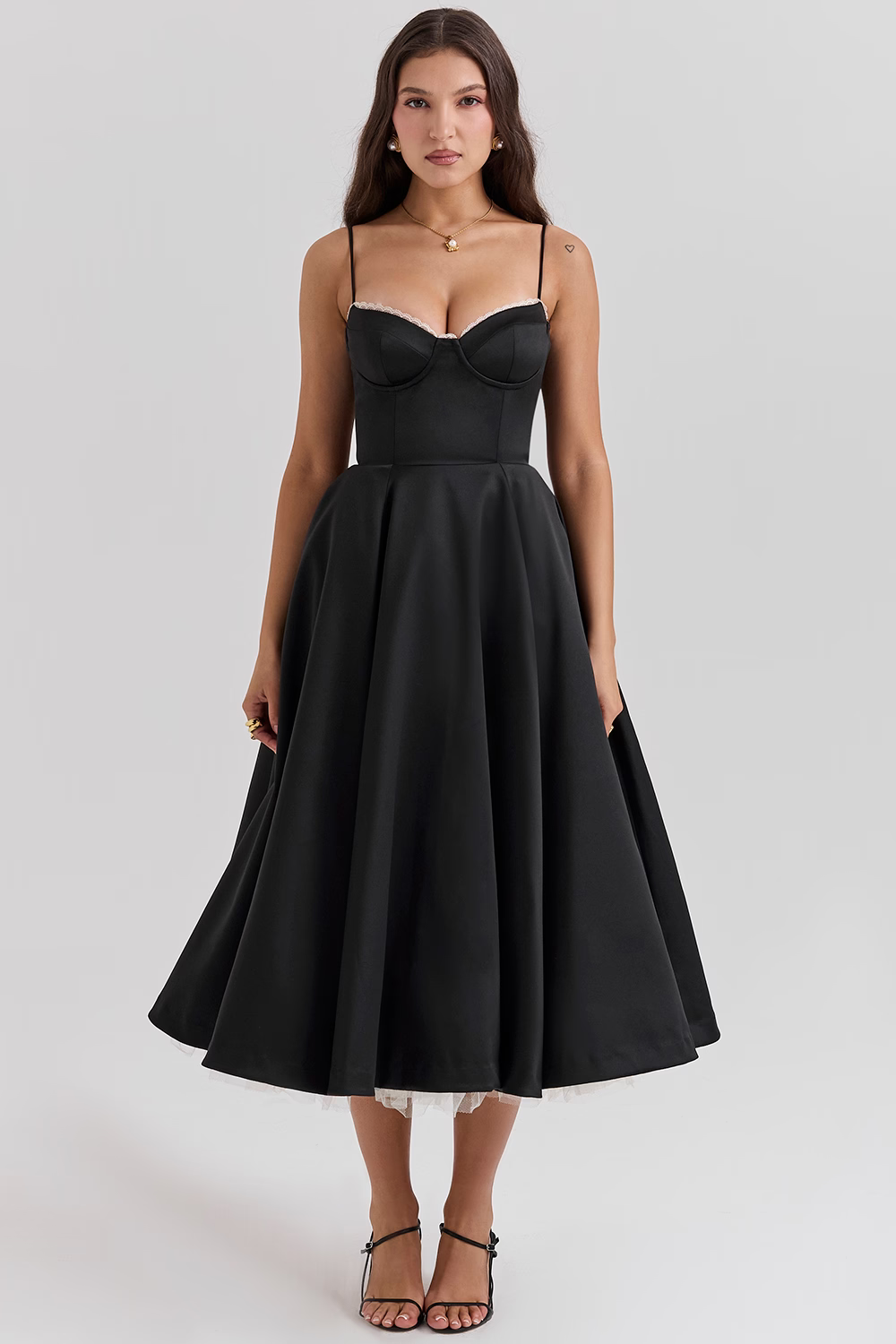Elegant Women's Cocktail Dress, a formal midi with a sweetheart neckline & flattering fit. Party ready.