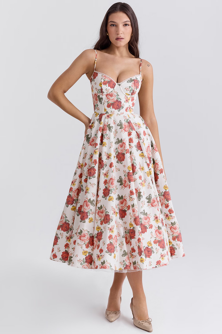 Formal Women's Sweetheart Dress, an elegant midi for special occasions. Flattering fit, timeless style.