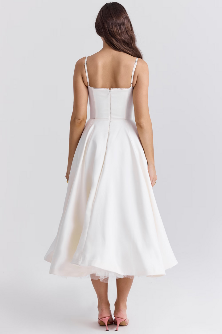 Flattering Women's Midi Dress, an elegant formal gown with timeless charm for any special event.