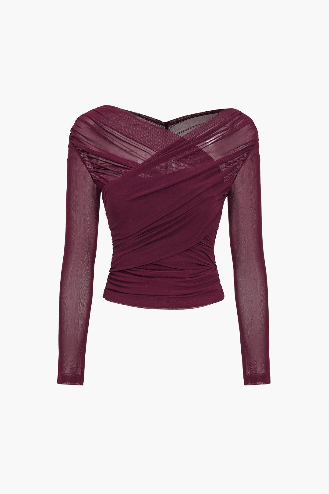 Stylish long sleeve ruched mesh top for women, a versatile piece for summer fashion.