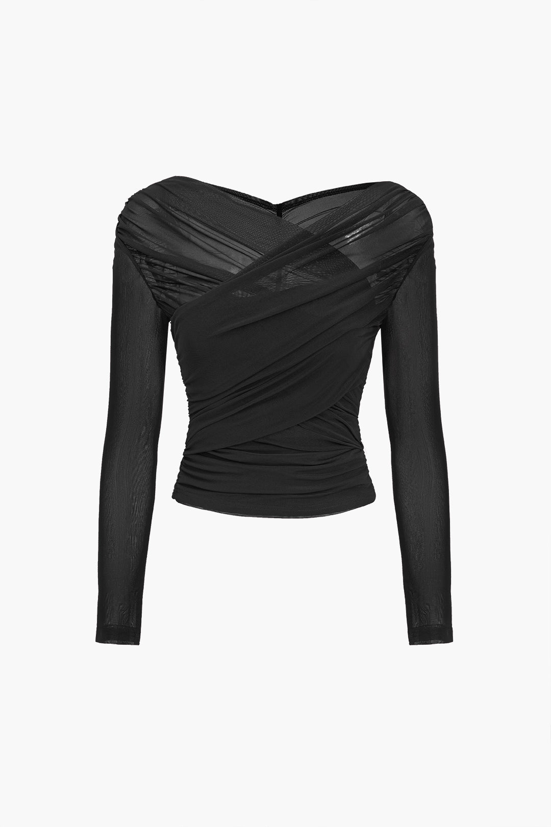 Vibrant women's ruched mesh top, a comfortable and elegant choice for any occasion.