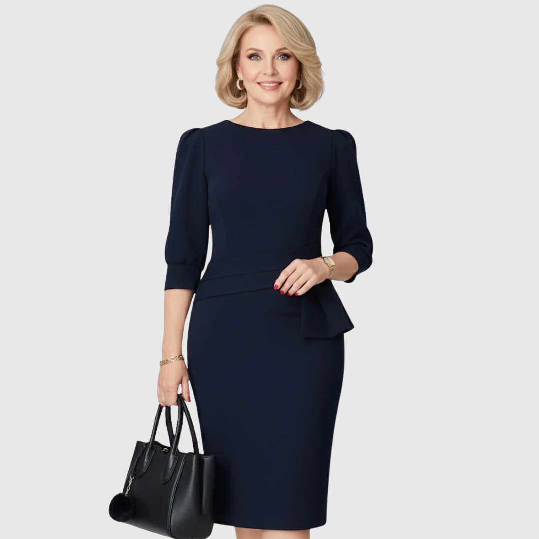 Formal ladies' peplum midi dress featuring elegant ruffles, ideal for special occasions.
