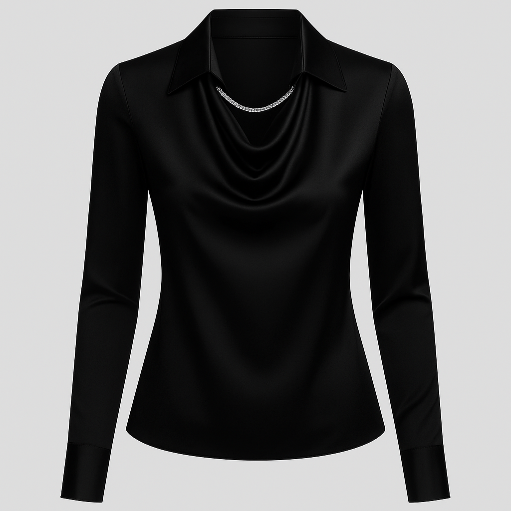 Stylish ladies' satin waterfall blouse, long sleeve design perfect for office, dinner & chic fashion.